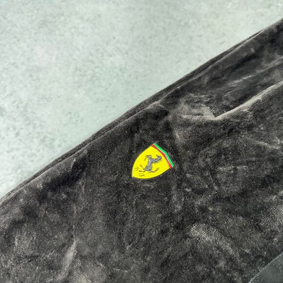 Puma x Ferrari Velour Track Pants Black Logo Sweatpants - Size: XS - Picture 6 of 8